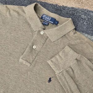 VTG POLO RALPH LAUREN Size L Long Sleeve Thick Rugby Polo Brown Cotton Denim
